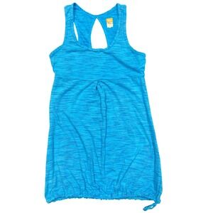 Lucy Tech Blue Space Dye Racerback Tank Top Keyhole Drawstring Hem Womens XS